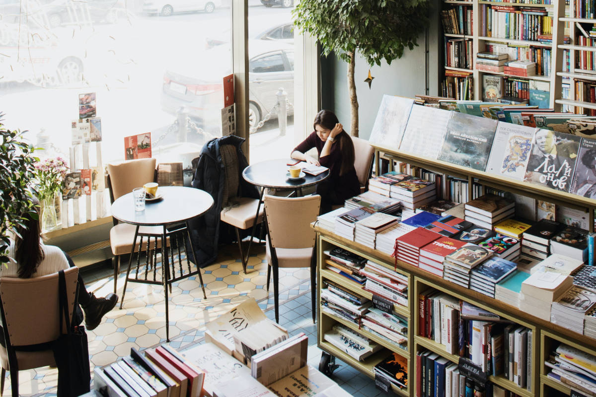 An author working in a coffee shop