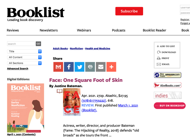 Justine Bateman as featured on Booklist